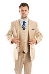 Beige Sharkskin Modern Fit 3-Piece Suit