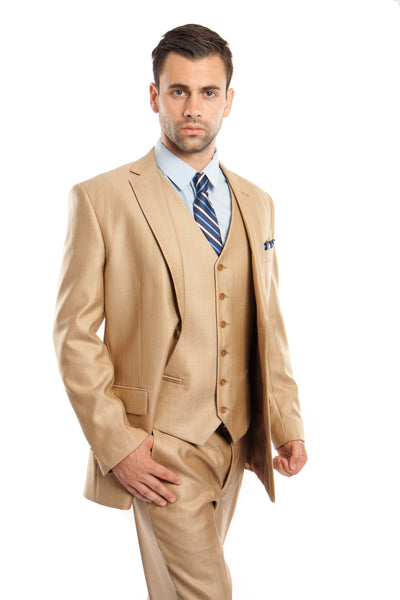 Wheat Sharkskin Modern Fit 3-Piece Suit
