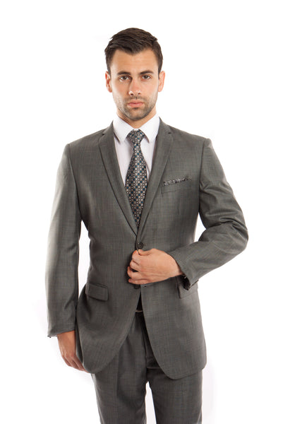 Men's Grey Slim Fit Sharkskin Suit-Two Button Gray Suits for Men – Flex ...