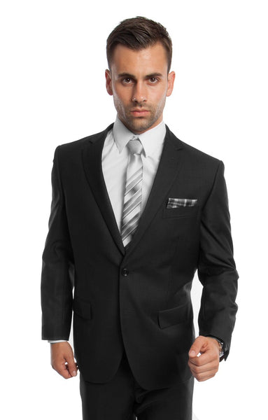 Black 2 Button Twill Modern Fit Suit For Men - Black Funeral Suits ...