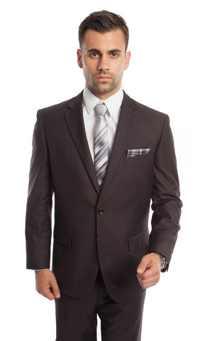 Dark Charcoal Twill 3 Piece Slim Suit