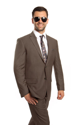 Taupe 100% Wool Stripe Suit