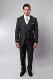Black Two Button Tone on Tone Stripe Vested Suit