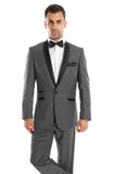 Grey 1 Button Satin Shawl Lapel Suit