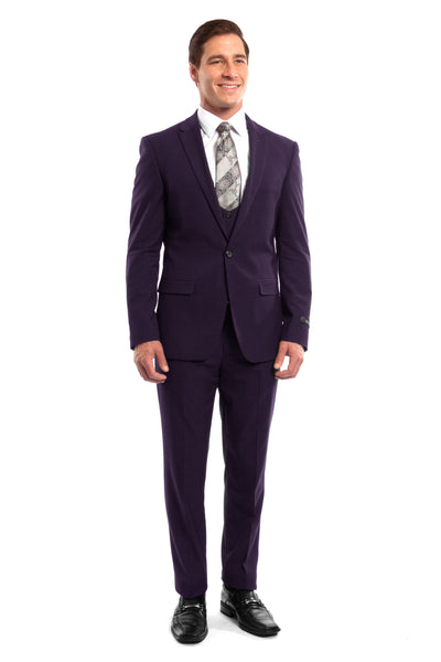 Purple 3 Piece Peak Lapel Suit