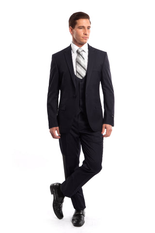 Navy Blue 2 Button Twill Modern Fit Suit For Men – Flex Suits