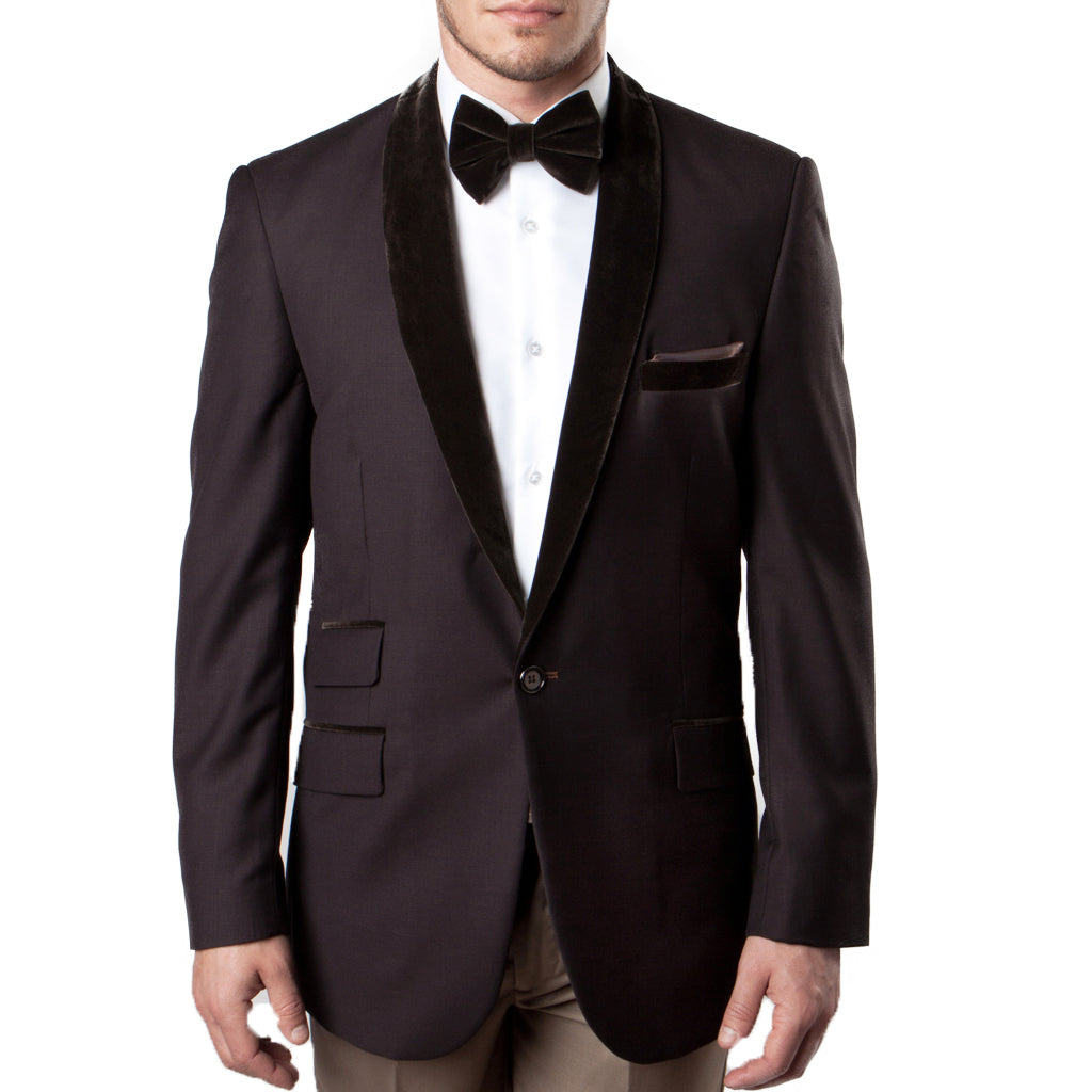 Men's Brown Velvet Shawl Collar Tuxedo Jacket-Slim Fit Formal Blazer ...