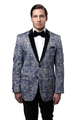 Silver Floral Patterned  Slim Fit Blazer