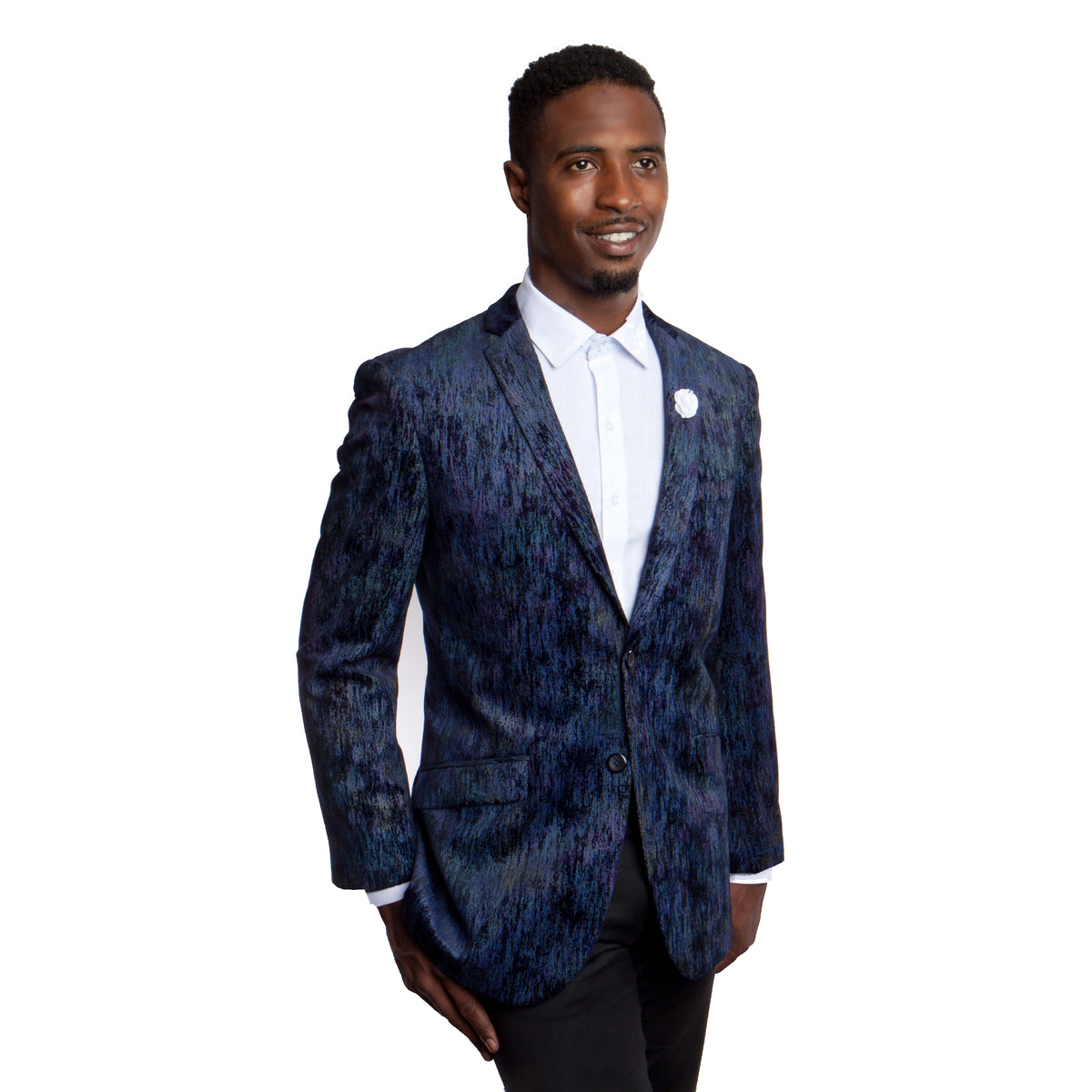 Navy Velvet Texture Slim Fit Blazer