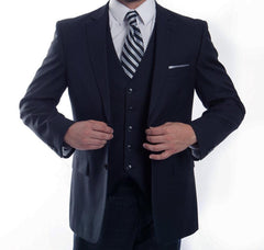 Navy Wool Windowpane Vested Suit