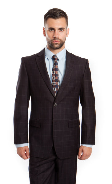 Black Wool Modern Fit Windowpane  Suit