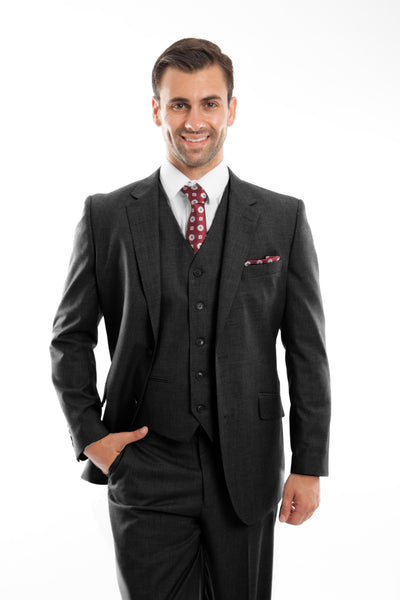 Black Wool Modern Fit 3 Piece Suit - All Black Prom Suits – Flex Suits