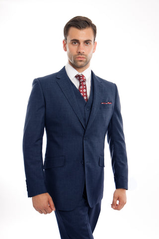 Indigo Blue Wool Modern Fit 3 Piece Suit