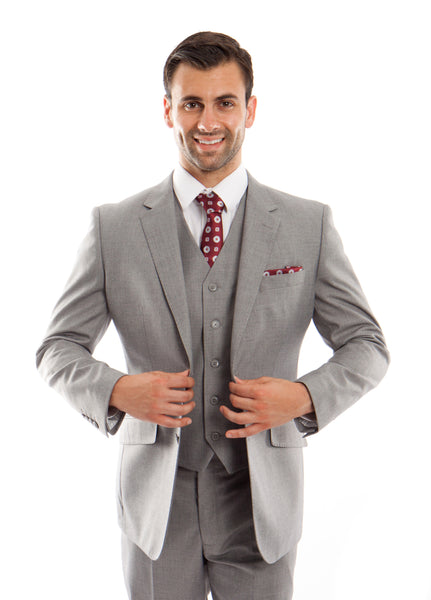 Men's Grey Wool Modern Fit 3 Piece Suit – Flex Suits