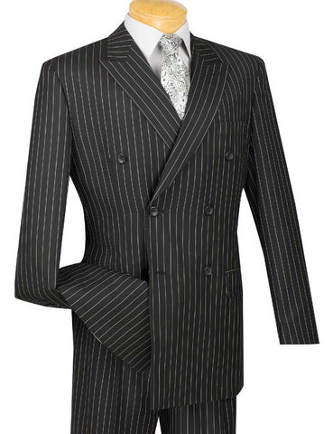 Black Double Breasted Pinstripe Suit