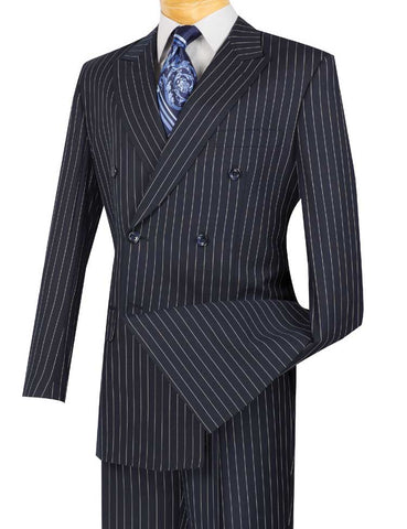 Navy Double Breasted Pinstripe Suit