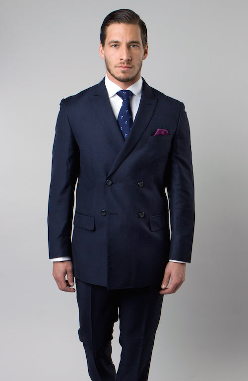 Navy Double Breasted Peak Lapel Slim Fit Suit