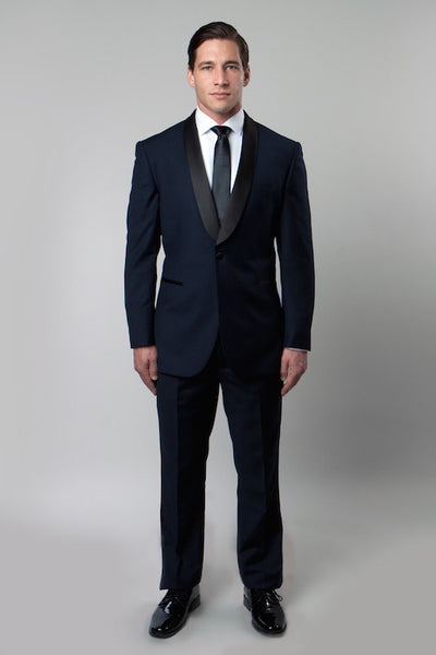 Slim Fit Men 1 Button Shawl Velvet Lapel Navy Blue Tuxedo/Fashion