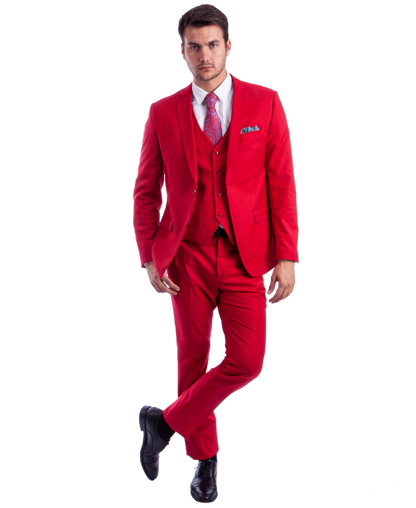 Mens 3pcs Red Velvet Suit Slim Fit Suit Set Blazer Vest Pants Suit