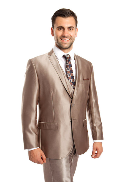 Dark Taupe Shiny Vested Suit