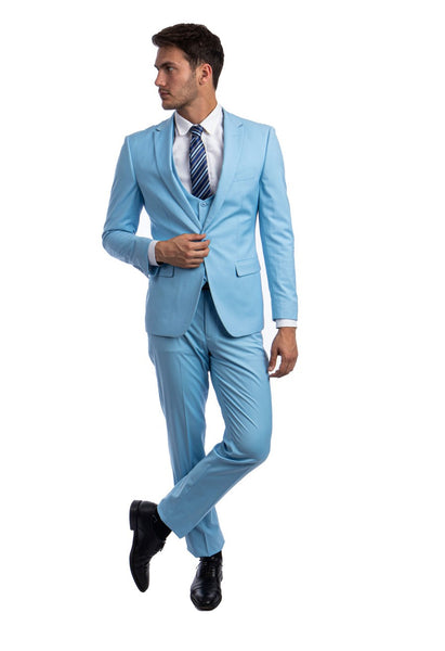 Sky Blue 3 Piece Peak Lapel Suit