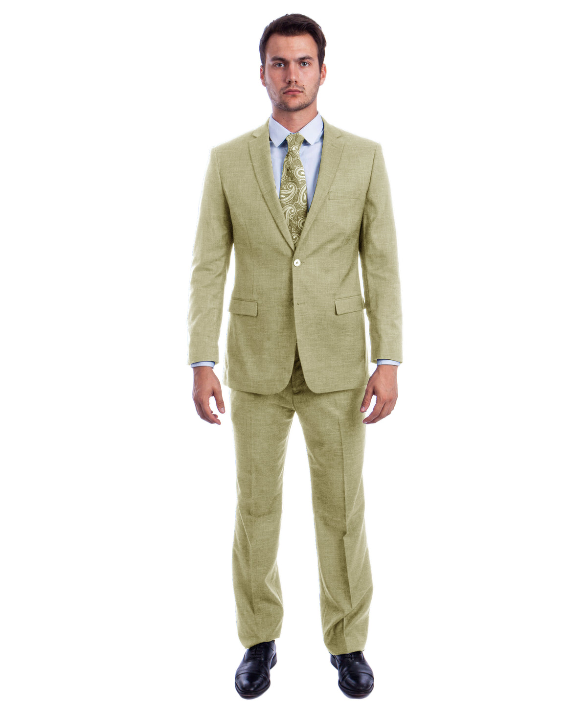 Beige Two Button Textured Modern Fit Suit