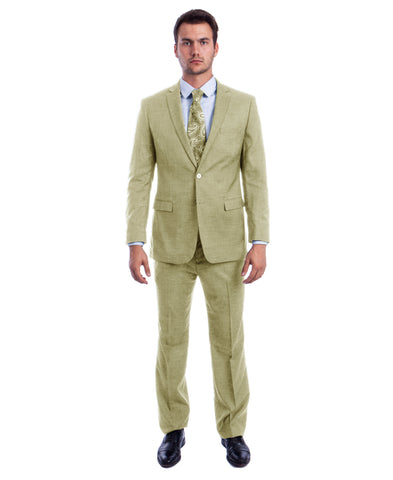 Beige Two Button Textured Modern Fit Suit