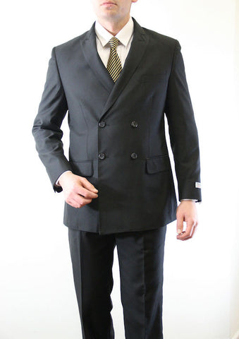 Black Double Breasted Peak Lapel Slim Fit Suit