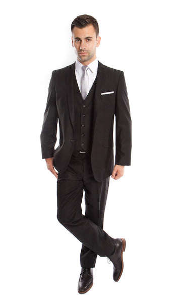 Black 3 Piece Slim Fit Vested Suit