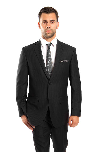 Men's Black 100% Wool Stripe Suit-Gangster Pinstripe Suits – Flex Suits