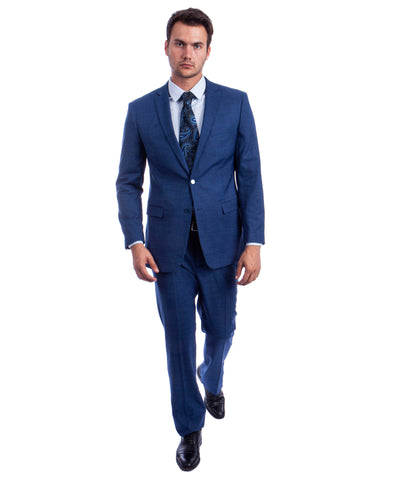 Blue two Button Textured Modern Fit Suit