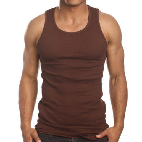 6 Mens Tank Top 100% Cotton A-Shirt Wife Beater Ribbed Muscle Undershirt  Black