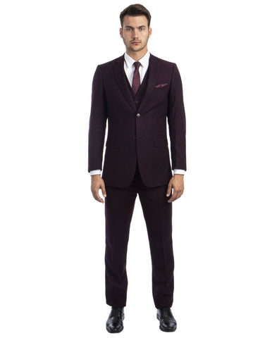 Burgundy Pinstripe Slim Fit Vested Suit