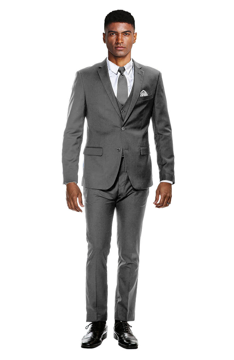 Men's Gray Ultra Slim Fit 3-Piece Prom Suit - Grey Wedding Suit – Flex ...