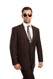 Dark Olive Green 100% Wool Stripe Suit
