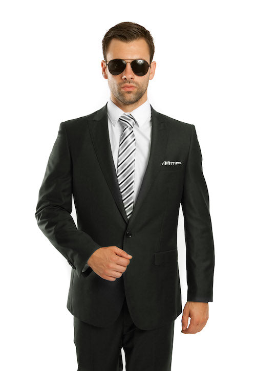 Men's Green One Button Slim Fit Suit-Peak Lapel Suits – Flex Suits