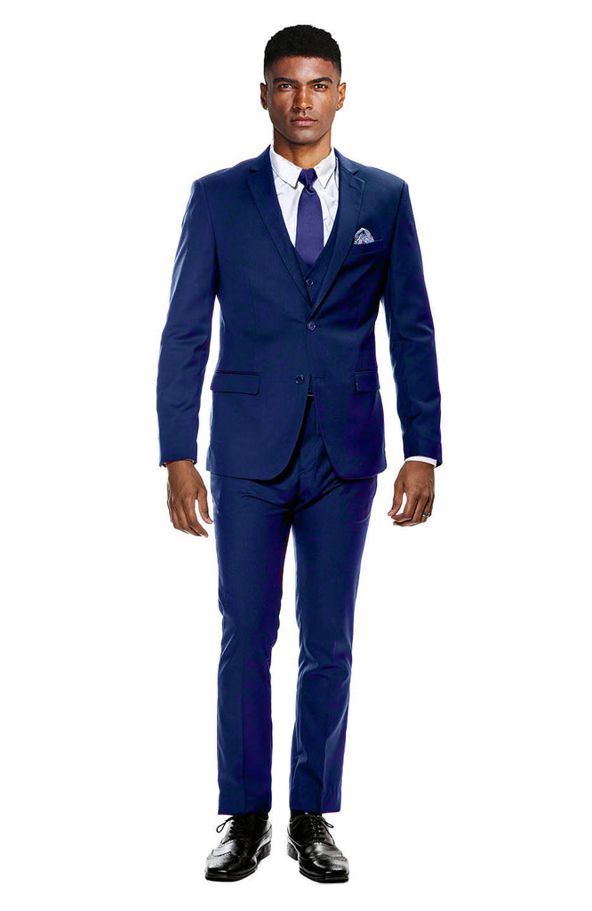 Men's Blue Ultra Slim Fit 3-Piece Prom Suit - Blue skinny Fit