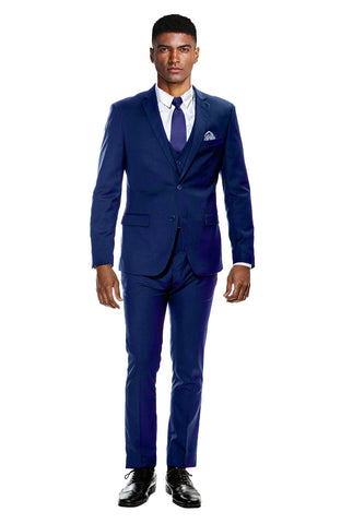 Men's Blue Semi Plain Zigzag Slim Fit Suit Pants
