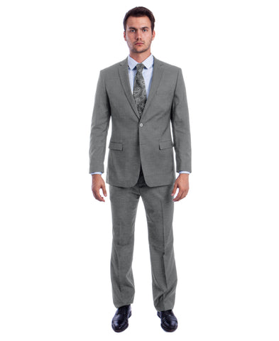 Light Grey two Button Textured Modern Fit Suit