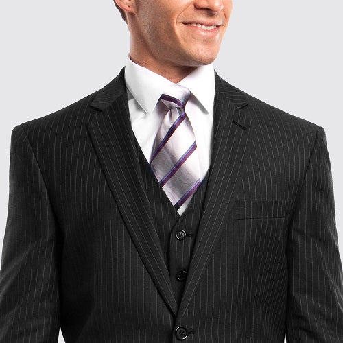 Men's Black Pinstripe Suit 3 Piece Modern Fit with Vested Stripe – Flex  Suits