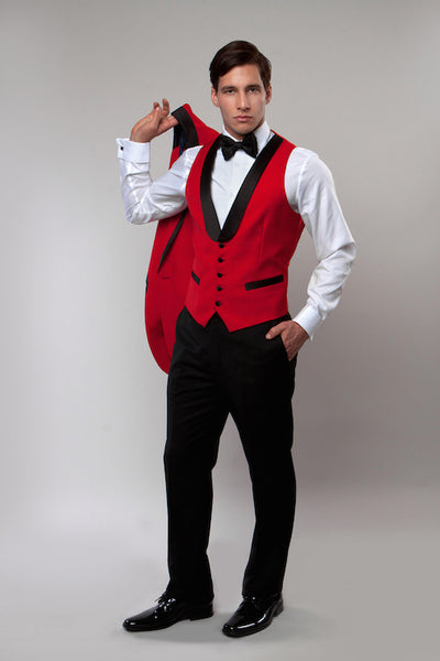 Red 3 Piece Vested Shawl Lapel Tuxedo
