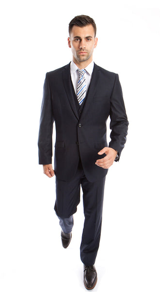 Navy 3 Piece Slim Fit Vested Suit
