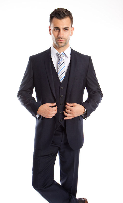 Men's Navy Slim Fit Vested Suit-Groomsmen Three Piece Suits – Flex Suits
