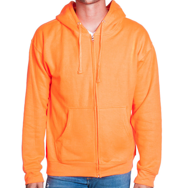 Neon Orange Zip Up Hoodie Sweatshirt