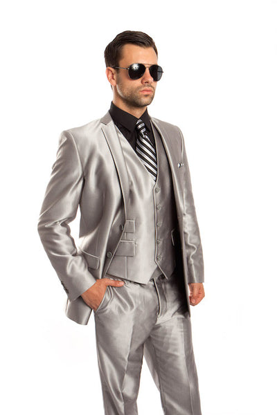 Silver Shiny Vested Suit