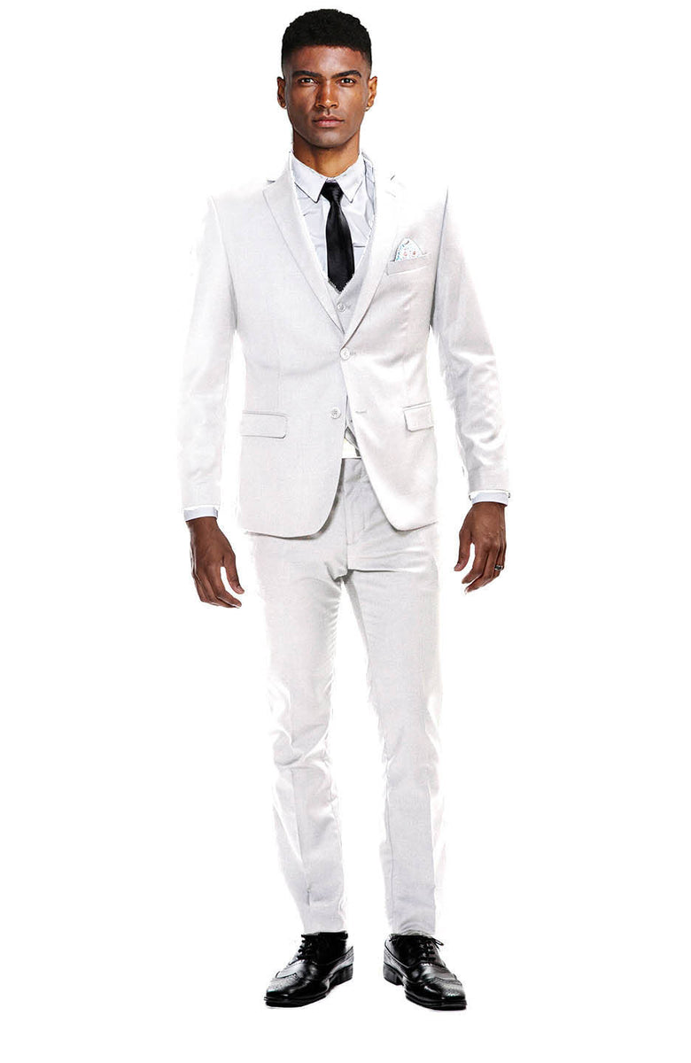 Men's Snow White Ultra Slim Fit 3-Piece Prom Suit - White Fitted suits ...
