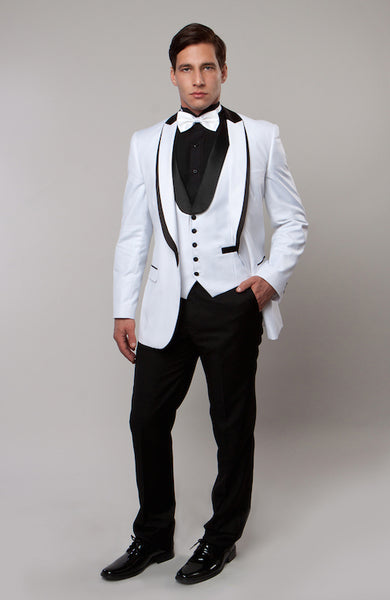 White 3 Piece Vested Shawl Lapel Tuxedo