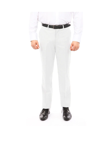 White Slim Fit Flat Front Dress Pants
