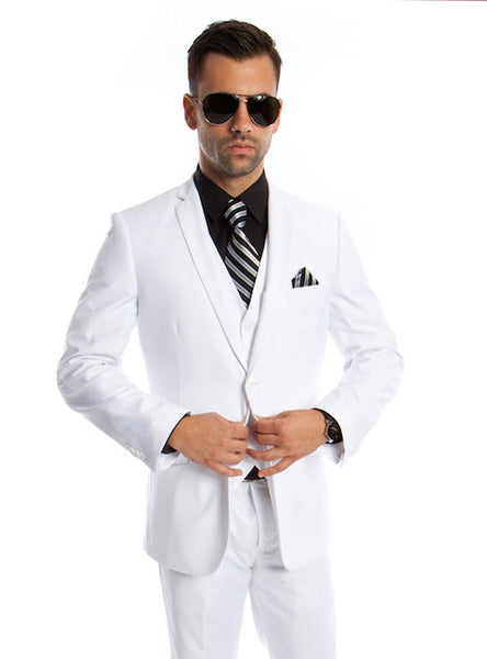 White 3 Piece  Slim Fit Vested Suit